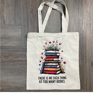 Book Lover Canvas Tote Bag‎ Bag There Is No Such Thing As Too Many Books Gift